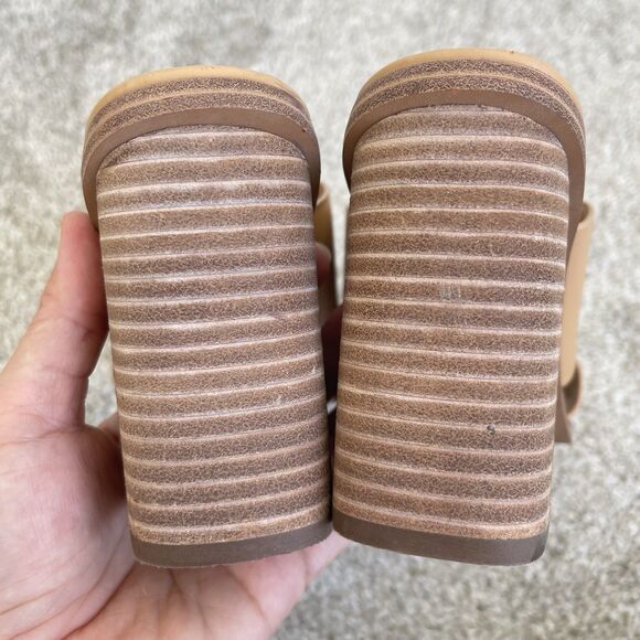 Marc Fisher Tan Leather Block Wood Heel Square Toe Barli Sandals Womens 7.5 M - Picture 5 of 9